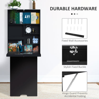 Wall Mounted Table Fold Out Convertible Desk, Multi-Functional Space Saving Computer Desk with Writing Floating Board for Students, White and Black