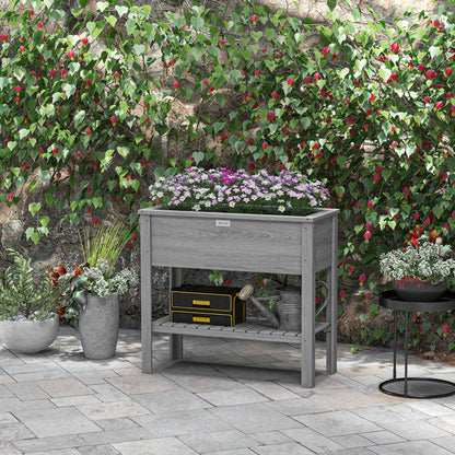 Elevated Planter Box with Storage Shelf for Flowers, Vegetables, and Herbs, 36" x 16" x 32", Grey