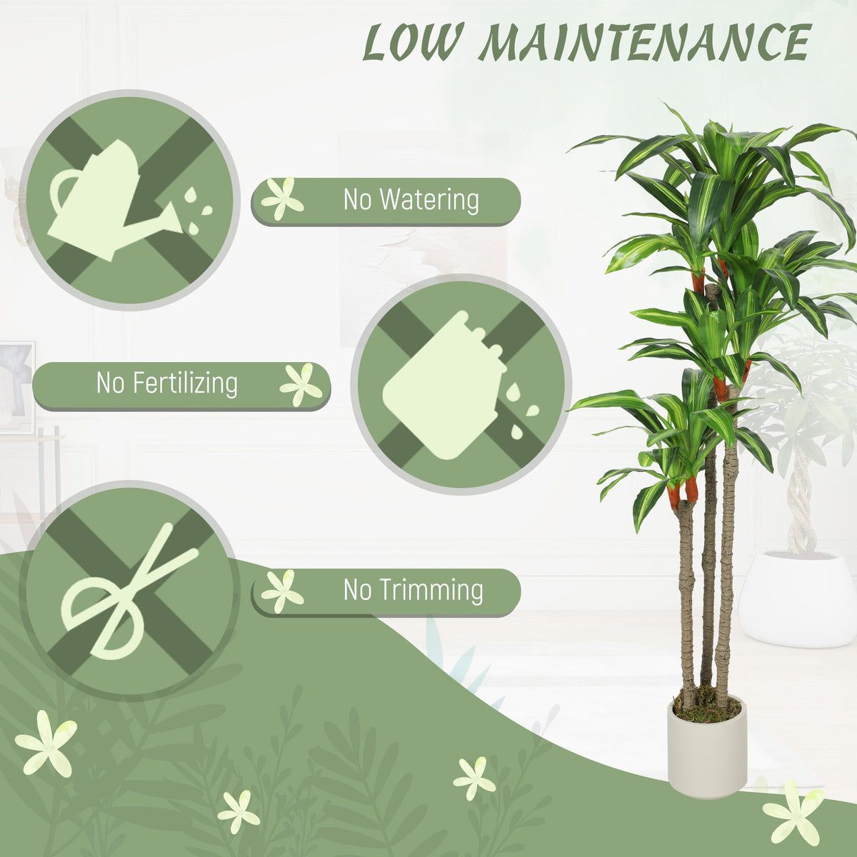 4FT Dracaena Fake Plant, Artificial Plant with Bendable Trunks for Home Office Decor, Green