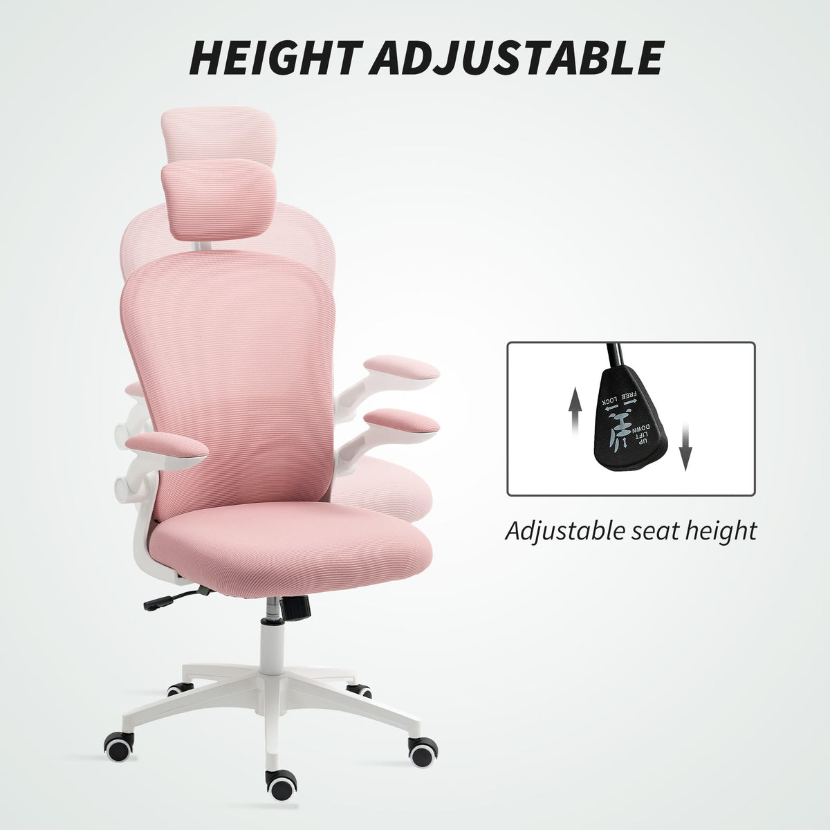 Office Chair, Mesh Computer Desk Chair with Adjustable Headrest, 4D Lumbar Support, Flip-up Arm, Grey