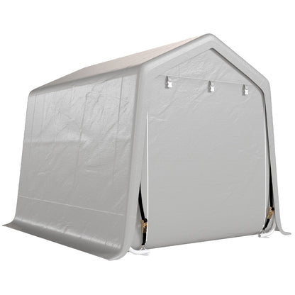 7.9' x 6.6' Garden Storage Tent, Patio Storage Shelter w/ Metal Frame and Double Zipper Doors, Dark Grey