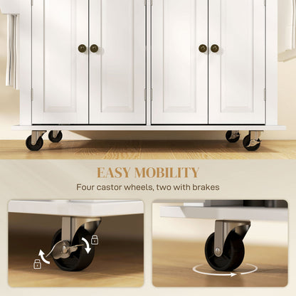 Kitchen Island with Storage, Rolling Trolley Cart with Rubber Wood Top, Spice Rack, Towel Rack, Brown Oak