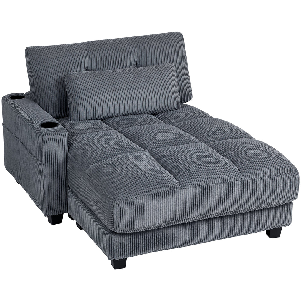 Andi Corduroy Chaise Lounger with 2 Cup Holders-Dark Grey