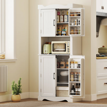 73" Kitchen Pantry Cabinet, Freestanding Kitchen Hutch with 12 Door Shelves, Adjustable Shelves, Microwave Stand, Black