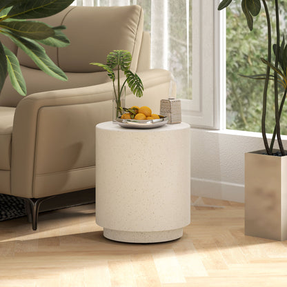Terrazzo Finish Side Table, 17" Round End Table for Indoor and Outdoor, Charcoal Grey