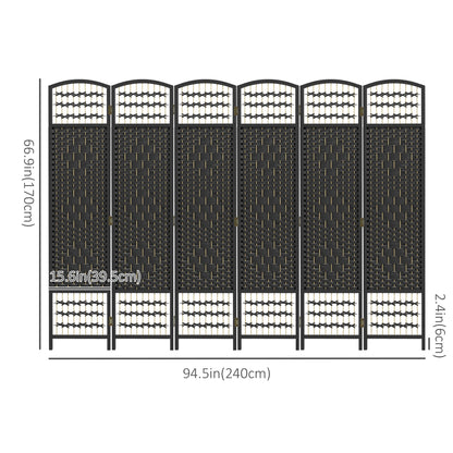 4 Panel Folding Room Divider, Portable Privacy Screen, Wave Fiber Room Partition for Home Office, Black