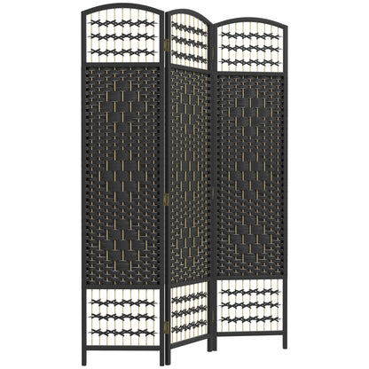 4 Panel Folding Room Divider, Portable Privacy Screen, Wave Fiber Room Partition for Home Office, Black