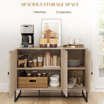 Modern Sideboard, Buffet Cabinet with Adjustable Shelves, 3 Chevron Doors for Living Room, Hallway, Oak Wood Grain