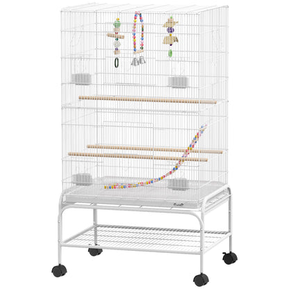 52" Bird Cage with Rolling Stand, Toys, for Budgies Canaries Black