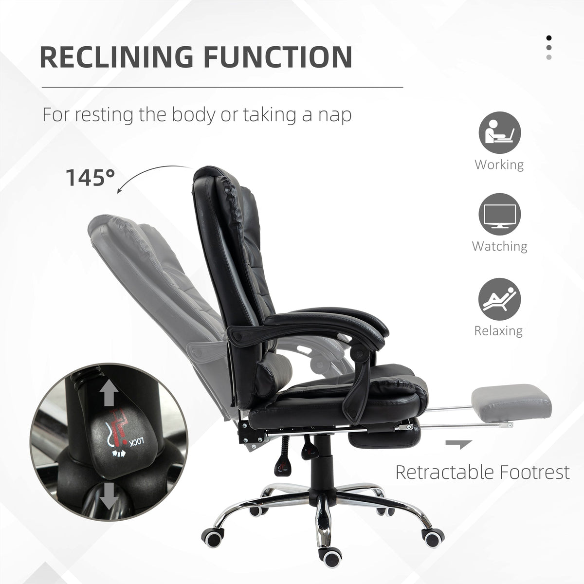 Ergonomic Office Chair with Back Support, PU leather Executive Office Chair with High Back, Retractable Footrest, Black