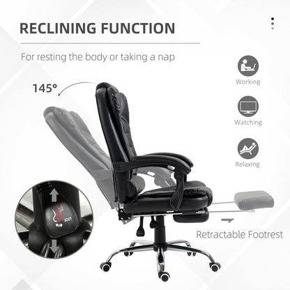 Ergonomic Office Chair with Back Support, PU leather Executive Office Chair with High Back, Retractable Footrest, Black