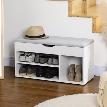 Shoe Bench Entryway Storage Rack with Padded Cushion, Hidden Storage for Hallway, Living Room, Natural