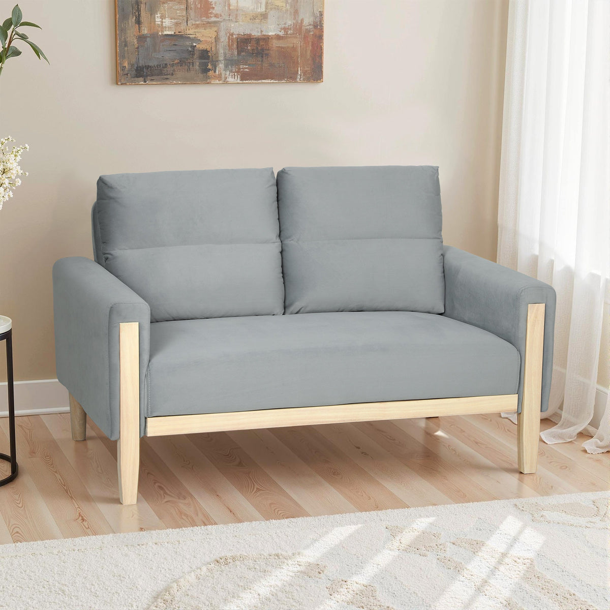 53" Loveseat Sofa, Small 2 Seater Couch with Solid Wood Legs, Modern Velvet Sofa for Living Room, Small Spaces,Brown