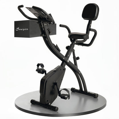 3 in 1 Folding Exercise Bike, Foldable Stationary Bike with 8-Level Magnetic Resistance, Adjustable Seat, Black