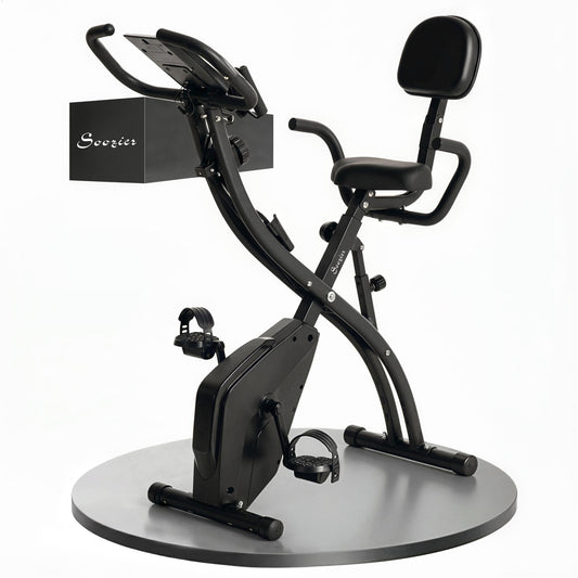 3 in 1 Folding Exercise Bike, Foldable Stationary Bike with 8-Level Magnetic Resistance, Adjustable Seat, Black
