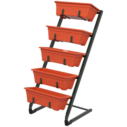 5-Tier Vertical Raised Garden Planter with 5 Boxes, Wheels, Outdoor Plant Stand for Vegetable Flowers, Brown
