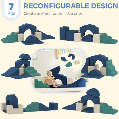 7-Piece Baby Soft Play Set, Indoor Soft Play Gym Activity Play Set for Crawling, Sliding and Playing, Navy Blue