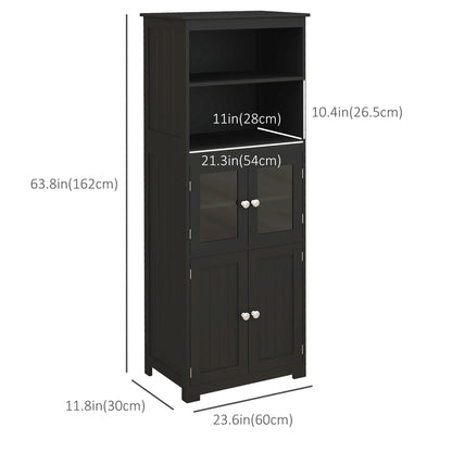 63" Small Buffet with Hutch, 4-Door Kitchen Pantry, Freestanding Storage Cabinet with Adjustable Shelf for Dining Room, Living Room, White
