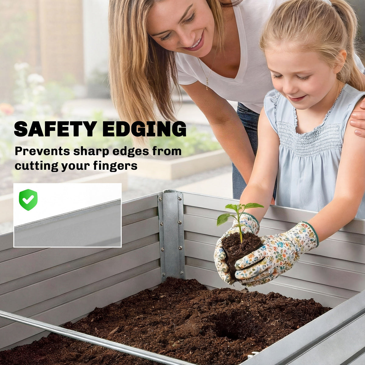 5' x 3' x 2' Raised Garden Bed, Galvanized Planter Box for Growing Flowers, Herbs and Vegetables, Black
