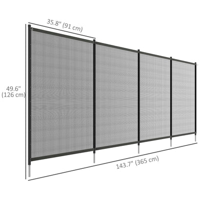 4-Panel Swimming Pool Fence, Aluminium Rustproof Pool Fencing, Overall Size 4' x 12', Black