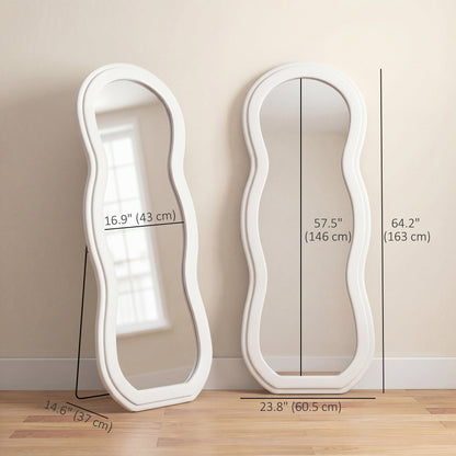64" x 24" Full Length Mirror, Floor Mirror Hanging or Wall Mount, with Arched Wavy Velvet Frame for Bedroom