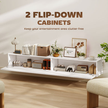 71" Floating TV Stand for TVs up to 72 Inch, Wall Mount Media Console with 2 Fluted Flip-Down Doors, Cable Hole, Black