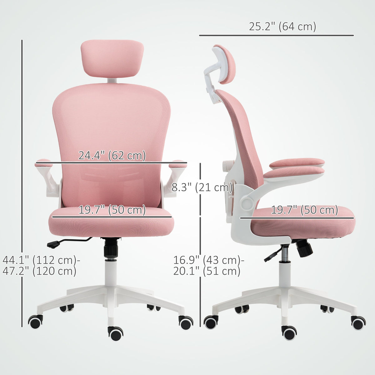 Office Chair, Mesh Computer Desk Chair with Adjustable Headrest, 4D Lumbar Support, Flip-up Arm, Grey