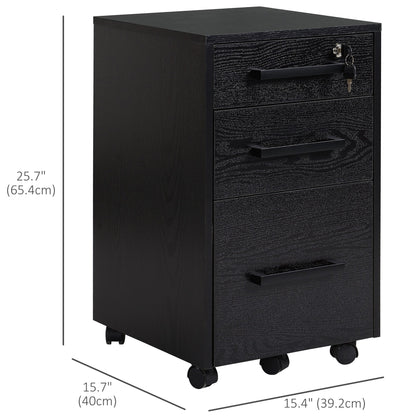 Lockable Vertical File Cabinet with Lock, 3 Drawer Filing Cabinet with Hanging Bars for Letter and A4 Size, Black