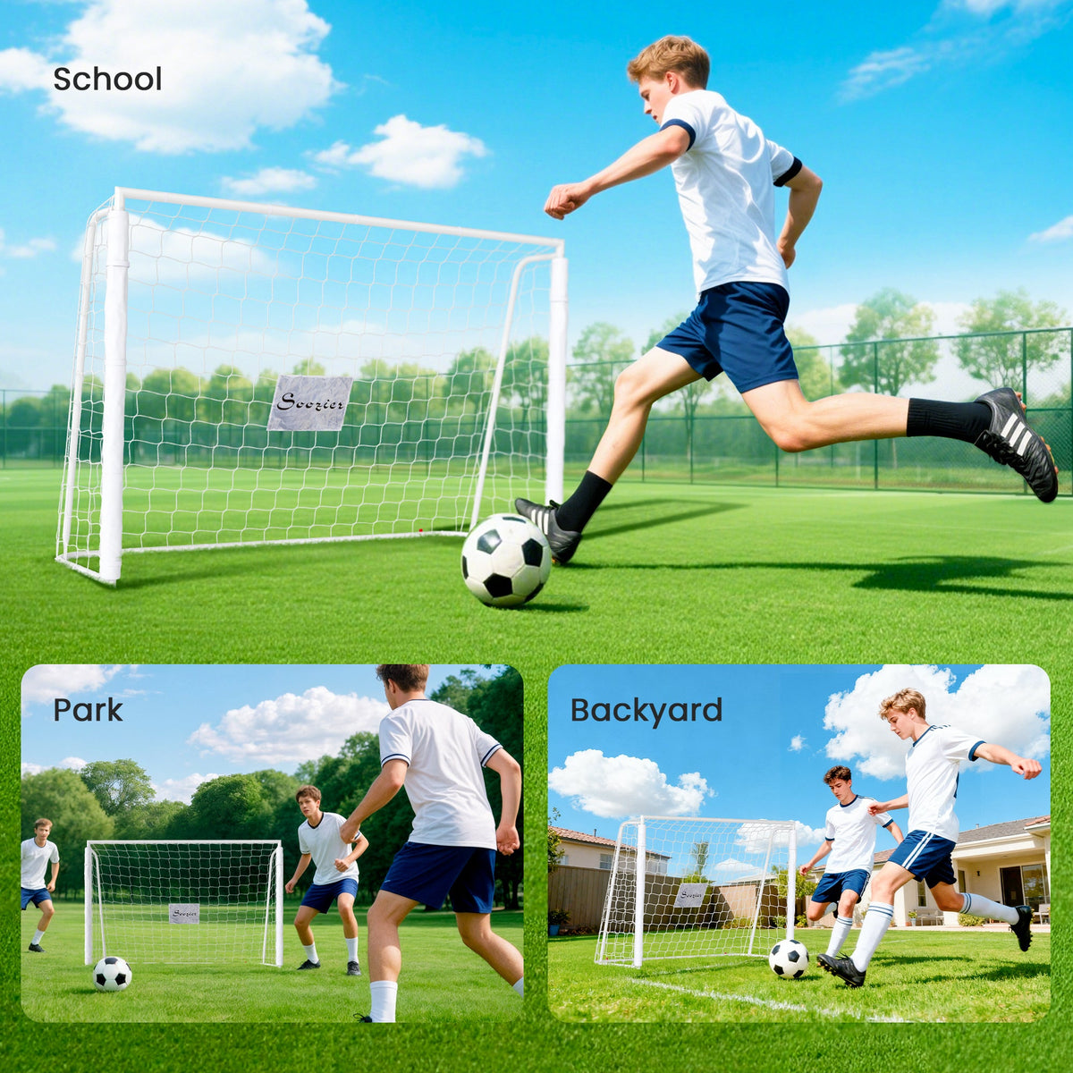 6ft x 4ft Soccer Goal Net with Metal Frame, PE Mesh, Ground Stakes, Easy Assembly, White