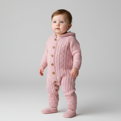 Knit Hoodie Newborn Overall Set