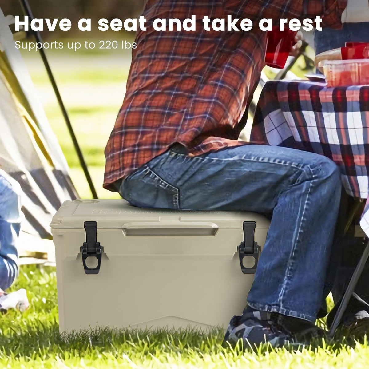 Rotomolded Cooler with Integrated Cup Holders and Bottle Opener-Gray