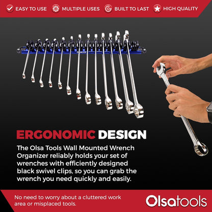Wall Mount Wrench Organizer With Rotating Clips
