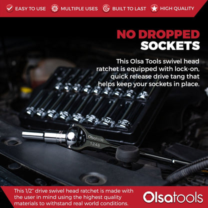 Swivel Head Ratchet - 90 Tooth Round Head