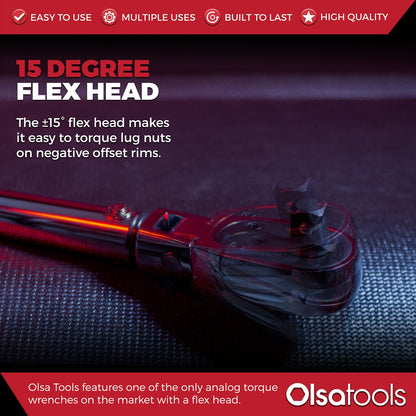 Click Torque Wrench with Flex Head - 1/2" Drive, 24" Long (50-250 ft-lb Torque Range)