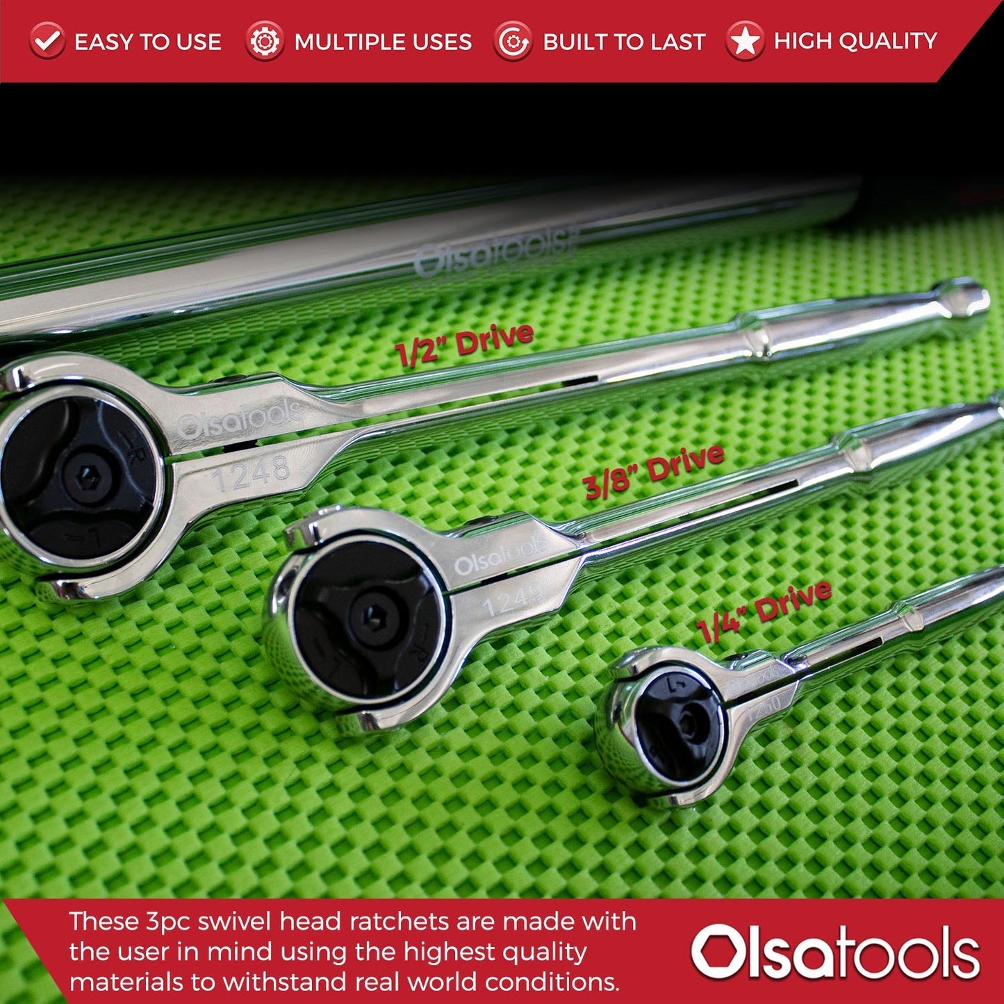 Swivel Head Ratchet - 90 Tooth Round Head