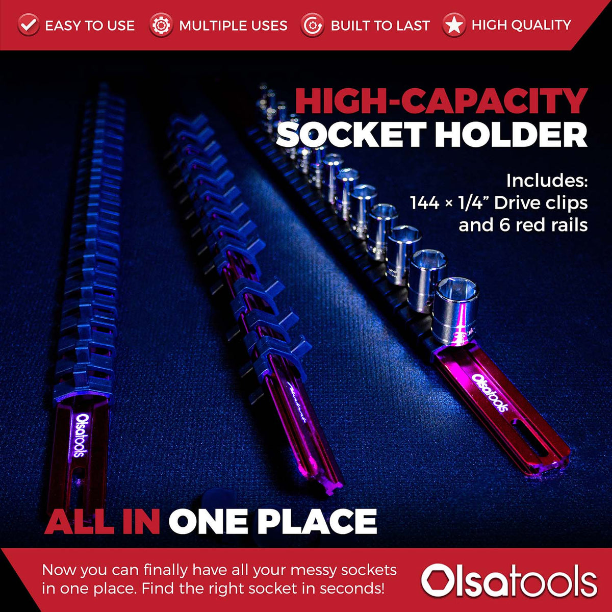 Aluminum Socket Organizer Rails with Locking End Caps