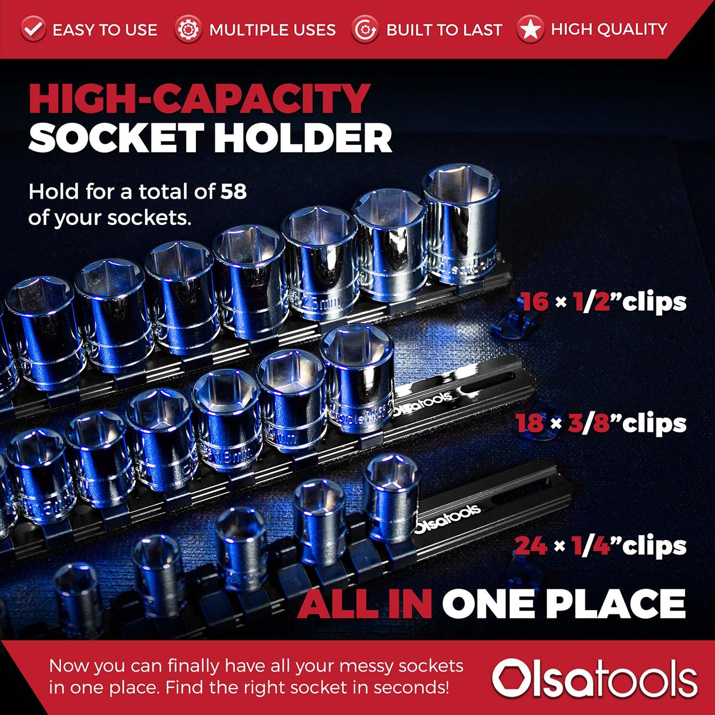 Aluminum Socket Organizer Rails with Locking End Caps