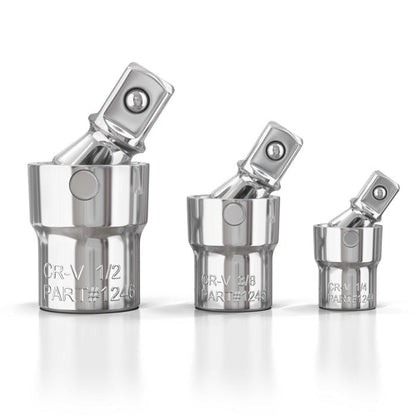 3pc Universal Joint Set, Socket Adapter 1/2", 3/8", and 1/4" drive