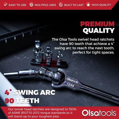Swivel Head Ratchet - 90 Tooth Round Head