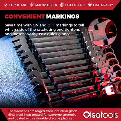 Ratcheting Wrench Set with Magnetic Wrench Organizer