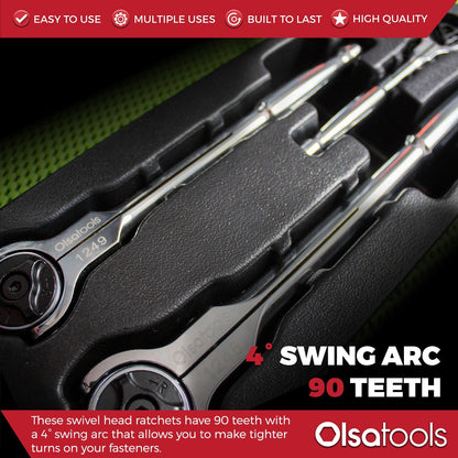 Swivel Head Ratchet - 90 Tooth Round Head