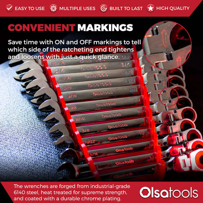 Ratcheting Wrench Set with Magnetic Wrench Organizer