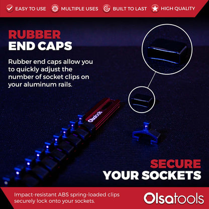 Aluminum Socket Organizer Rails With Rubber End Caps