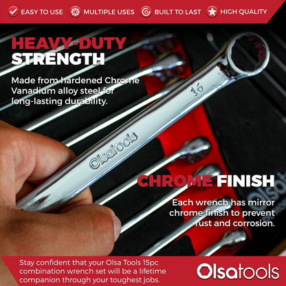 Premium 15-Piece Combination Wrench Set