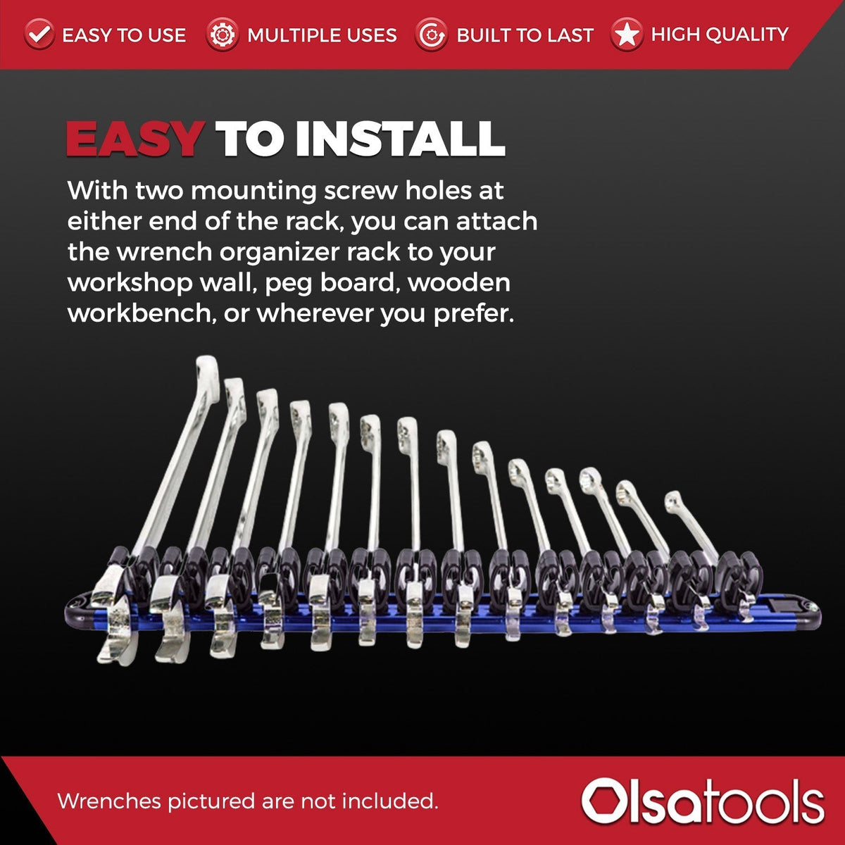 Wall Mount Wrench Organizer With Rotating Clips