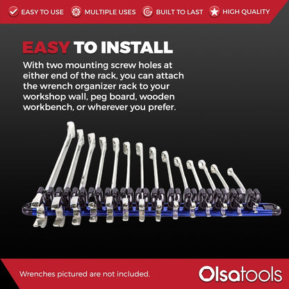 Wall Mount Wrench Organizer With Rotating Clips