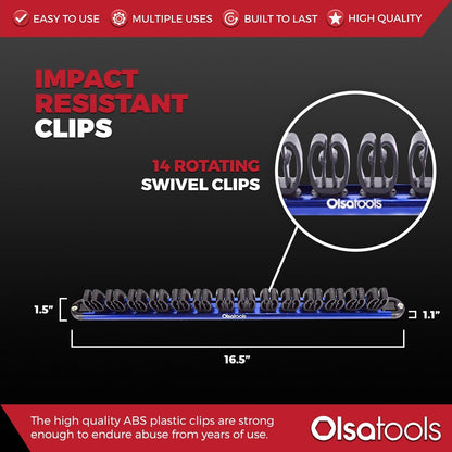 Wall Mount Wrench Organizer With Rotating Clips