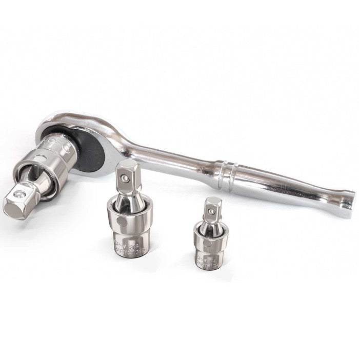 3pc Universal Joint Set, Socket Adapter 1/2", 3/8", and 1/4" drive