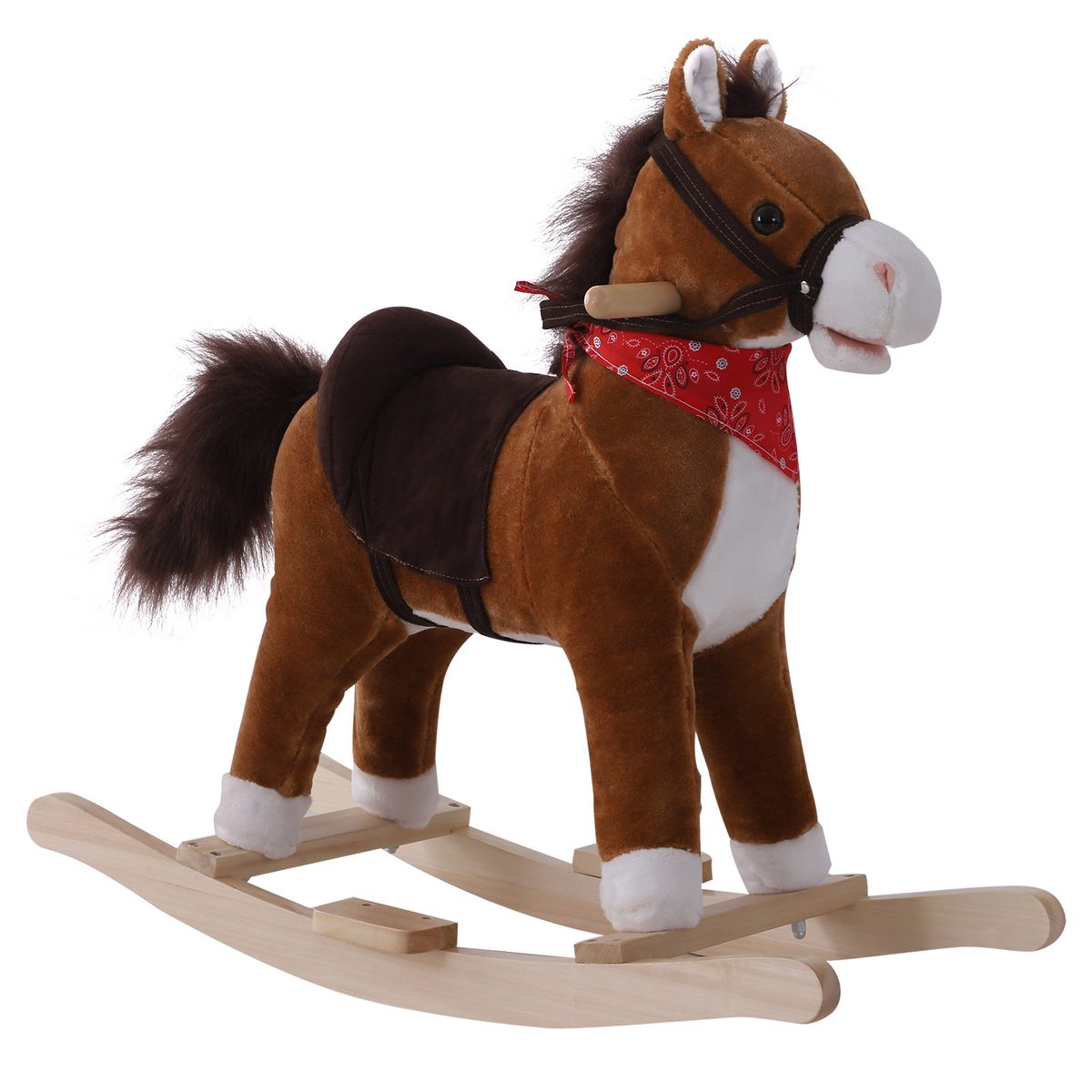 Kids Plush Rocking Horse Child Ride On Toy Rocker with Realistic Sounds Coffee