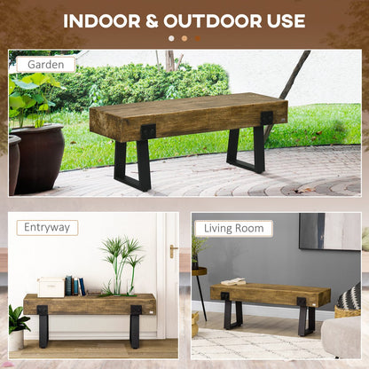 Outdoor Bench, Garden Bench with Metal Legs, Rustic Wood Effect Concrete, Indoor or Outdoor Use for Patio, Park, Porch and Lawn, Natural and Black